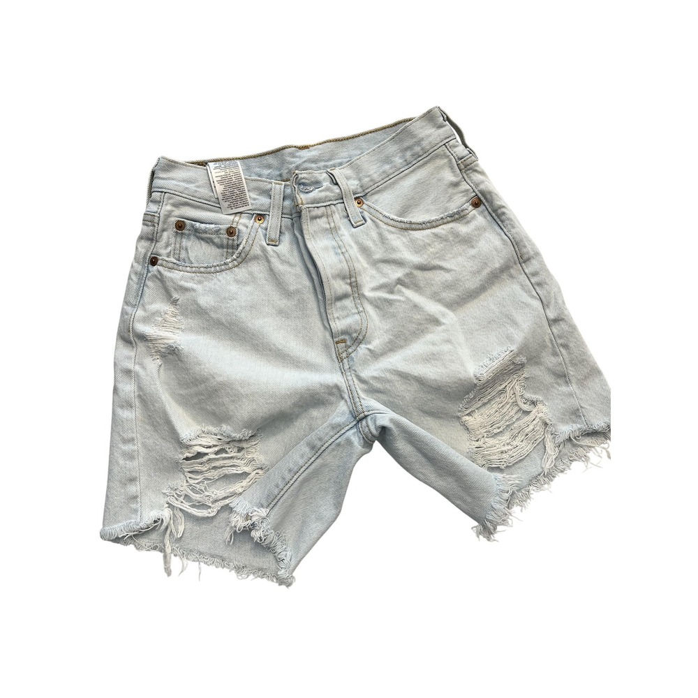 Levis‎ 501 Shorts Womens 25 Light Wash High Rise Distressed Denim Cutoff Raw Hem